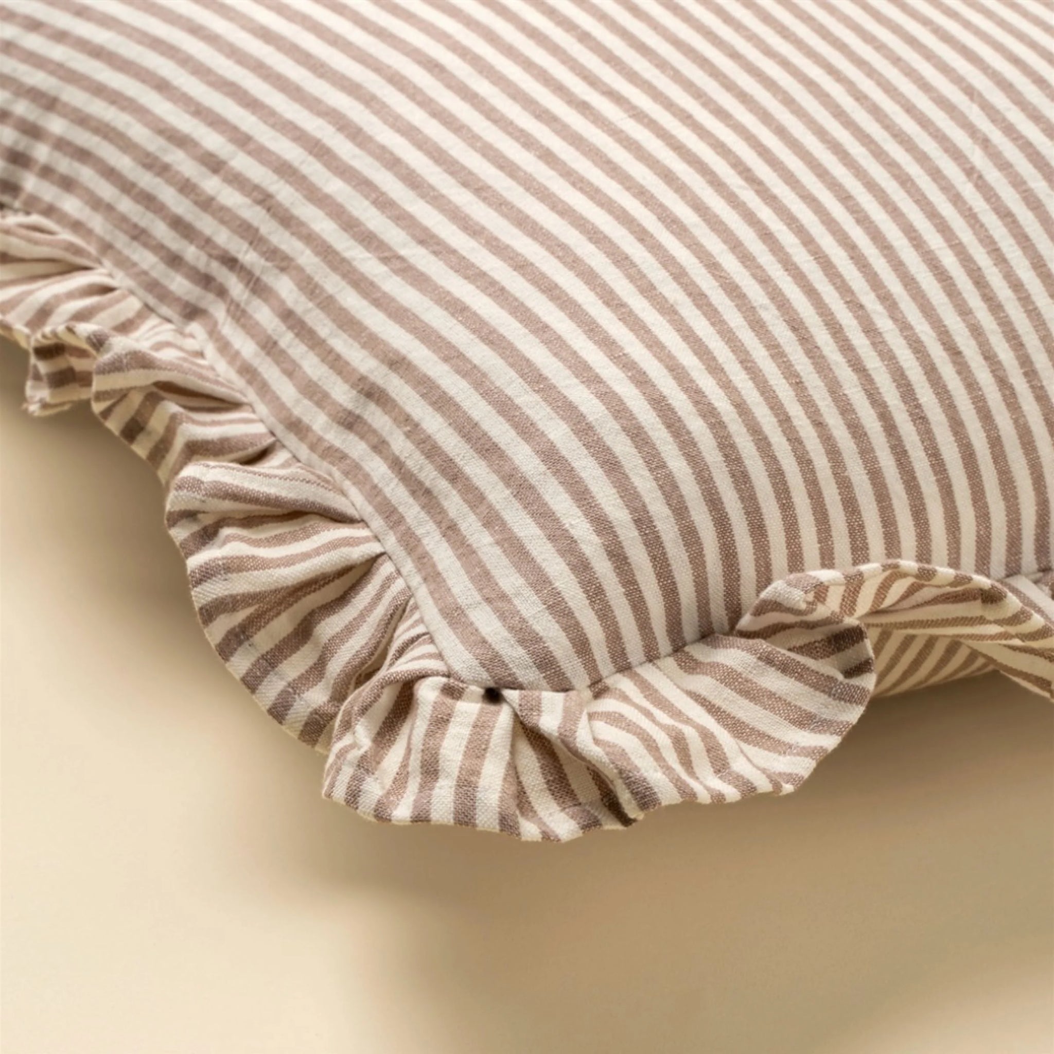 Ruffle Thin Stripe Beige 20x20 Pillow With Insert