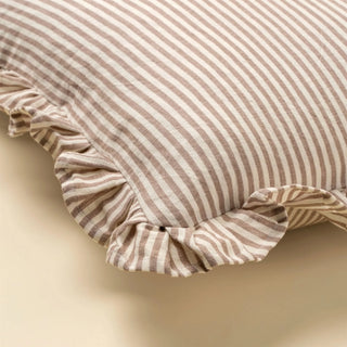 Ruffle Thin Stripe Beige 20x20 Pillow With Insert