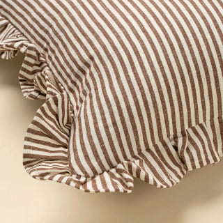 Ruffle Thin Stripe Brown 20x20 Pillow Cover