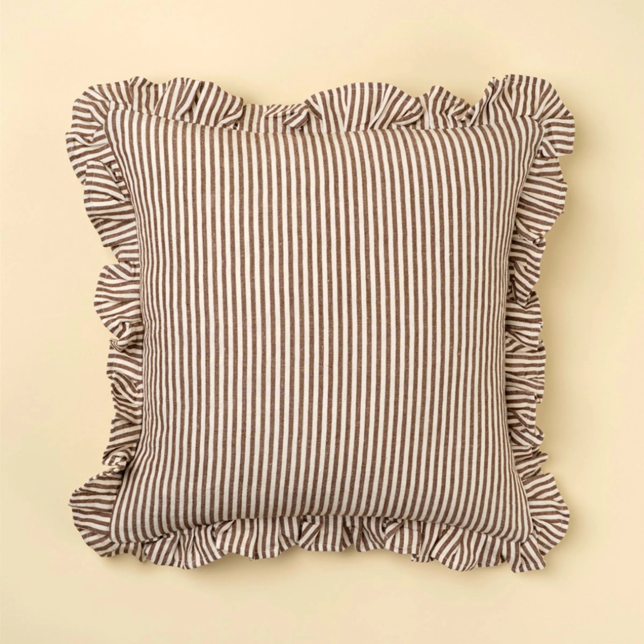 Ruffle Thin Stripe Brown 20x20 Pillow Cover