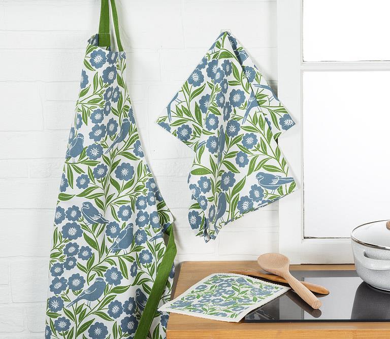Birds & Leaves Dishcloth & Kitchen Towel Set