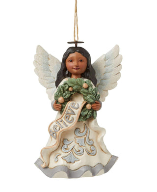 Jim Shore White Woodland African American Believe Angel Hanging Ornament