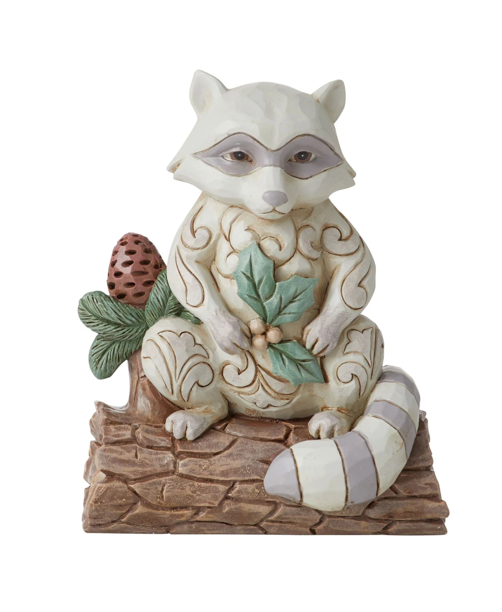 Jim Shore White Woodland Racoon with Pine Cone Figurine