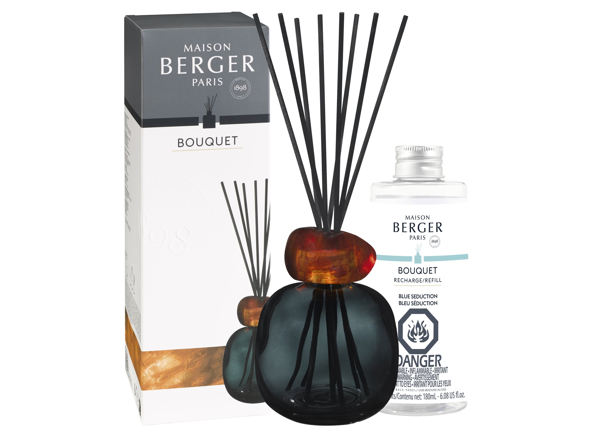 Maison Berger Mineral Black & Amber Reed Diffuser with Blue Seduction