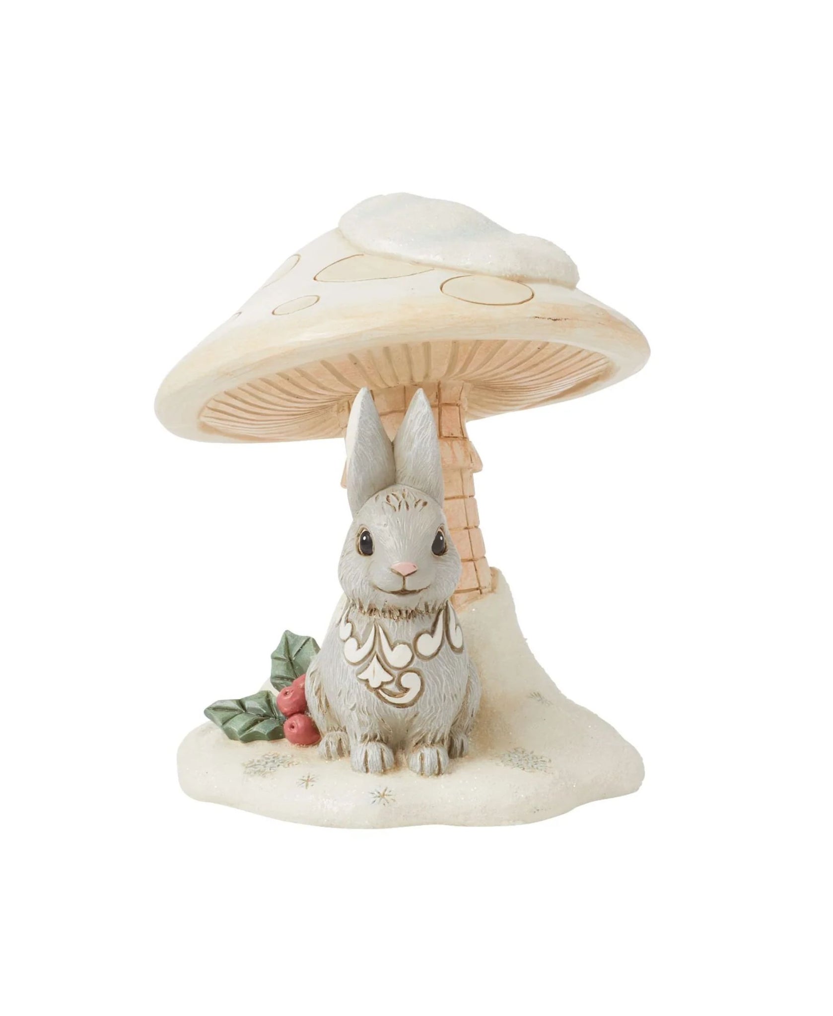 Jim Shore White Woodland Bunny Next To Mushroom