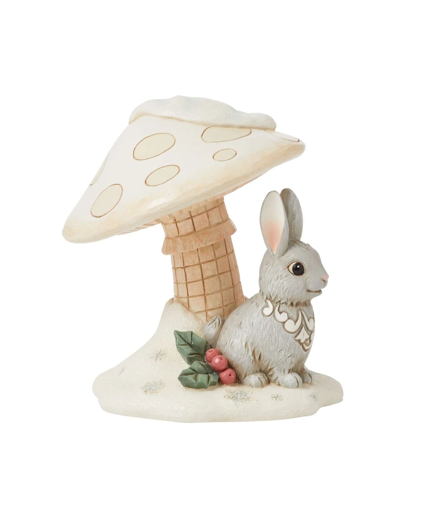 Jim Shore White Woodland Bunny Next To Mushroom