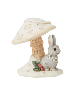 Jim Shore White Woodland Bunny Next To Mushroom