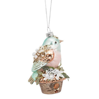 Bird On Birdhouse Glass Ornament