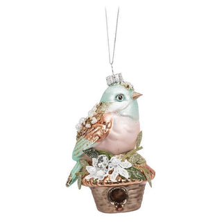 Bird On Birdhouse Glass Ornament