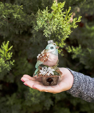 Bird On Birdhouse Glass Ornament