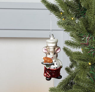 Chef Mouse With Turkey Glass Ornament