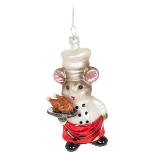 Chef Mouse With Turkey Glass Ornament