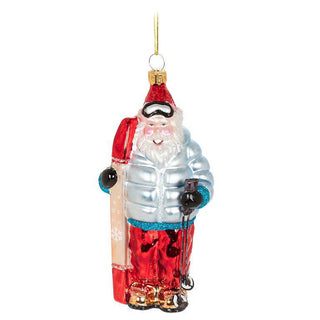 Skier Santa Glass Ornament