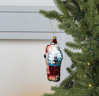 Skier Santa Glass Ornament