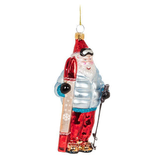 Skier Santa Glass Ornament