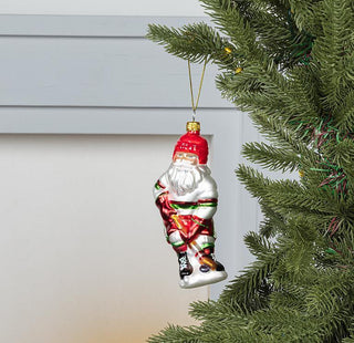 Hockey Santa Glass Ornament
