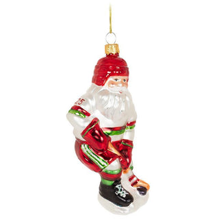 Hockey Santa Glass Ornament