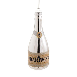 Champagne Bottle Silver Glass Ornament