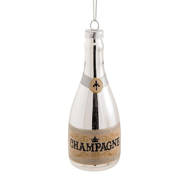Champagne Bottle Silver Glass Ornament