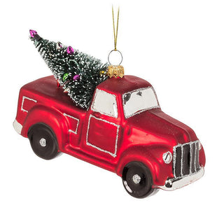 Truck With Tree Glass Ornament