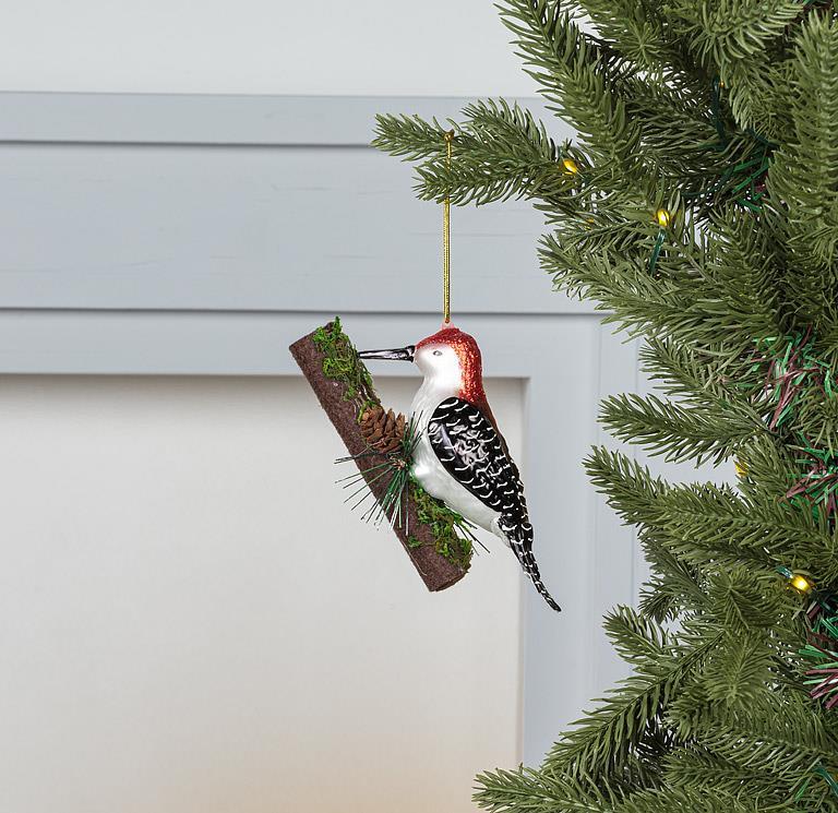 Woodpecker On Tree Glass Ornament