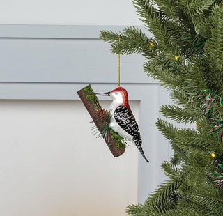 Woodpecker On Tree Glass Ornament