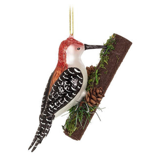 Woodpecker On Tree Glass Ornament