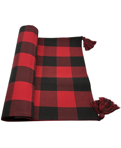Tag Buffalo Check Red Table Runner with Tassels 18