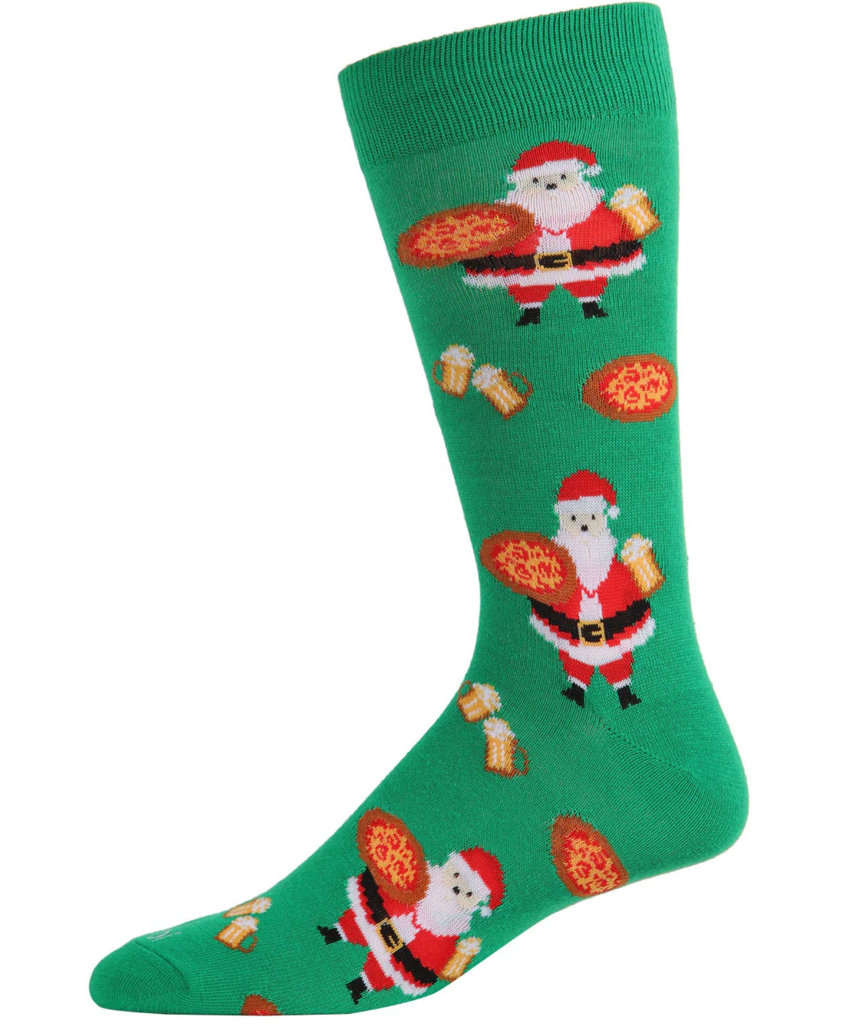 Men's Jolly Santa With Pizza And Beer Novelty Crew Socks