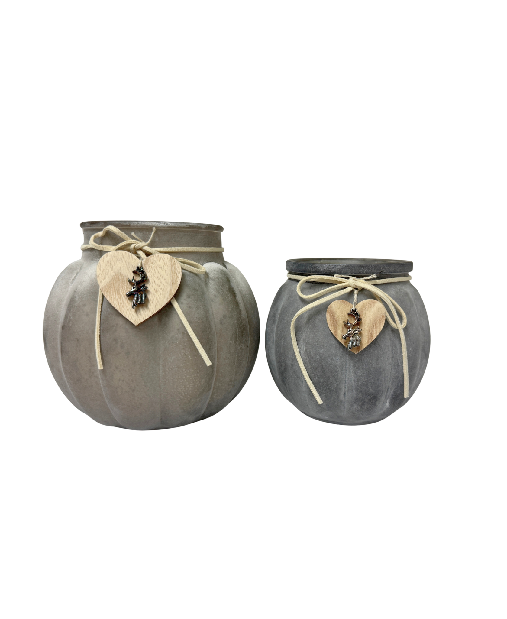 Grey Frosted Glass Candle Holder With Heart