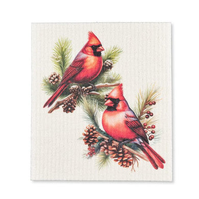 Cardinals & Pine Cones Swedish Dishcloth