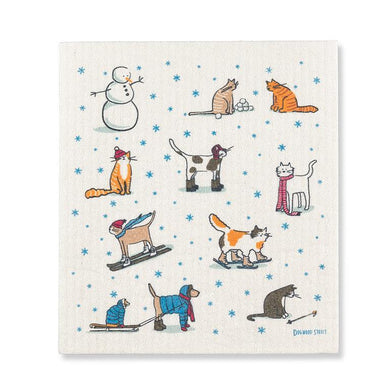 Winter Sports Cats Swedish Dishcloth