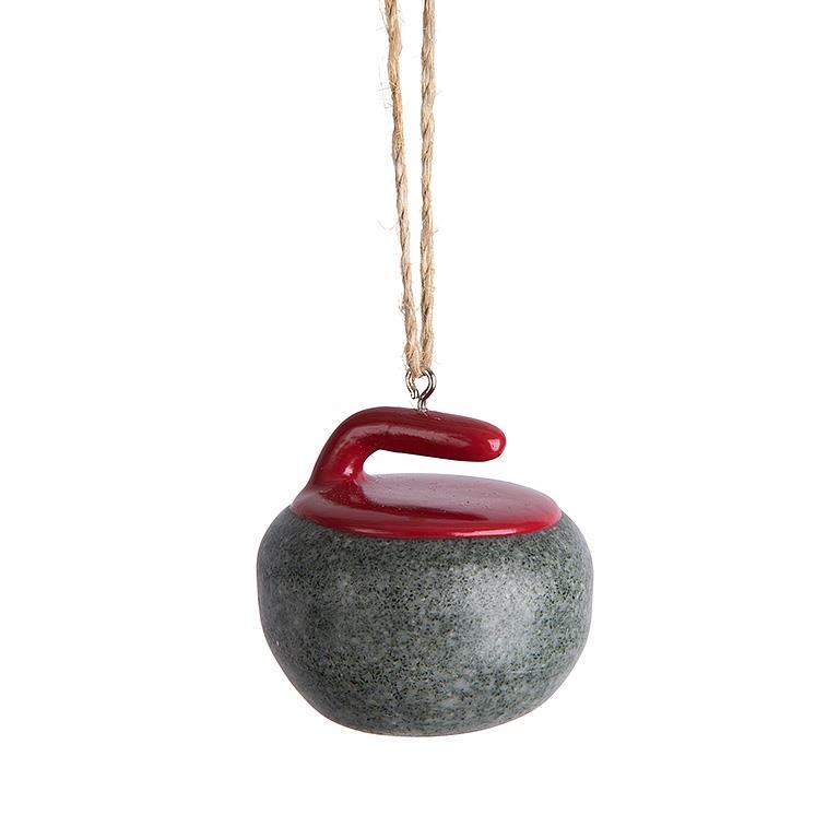 Curling Rock Red/Gray Ornament