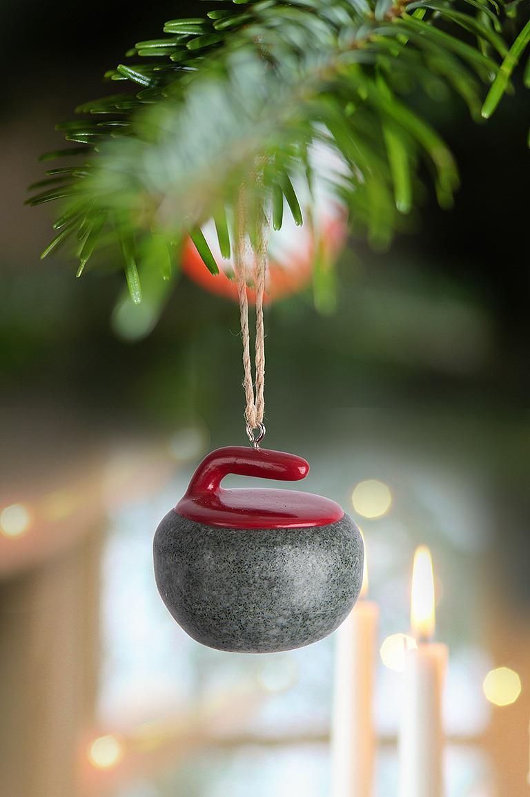 Curling Rock Red/Gray Ornament