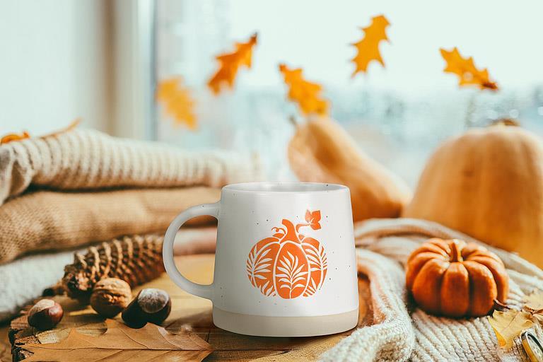 Wide Based Mug With Pumpkins
