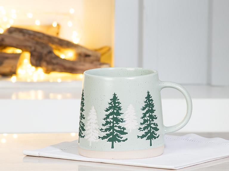 Wide Based Mug With Pine Trees