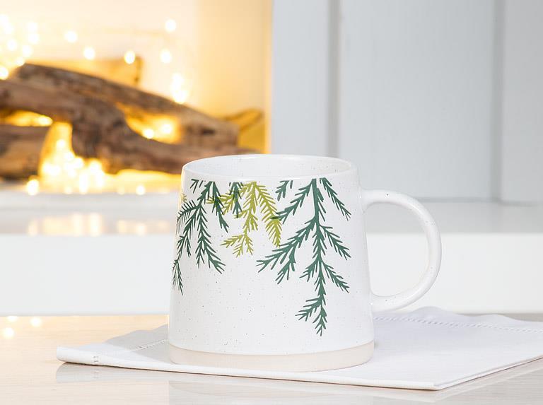 Wide Based Mug With Cedar Branches
