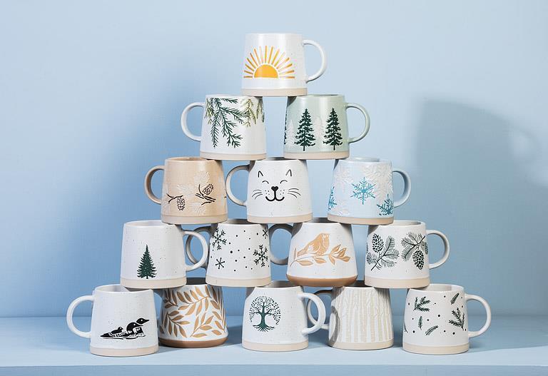 Wide Based Mug With Cedar Branches