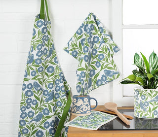 Wide Based Mug With Leaves & Birds - Blue