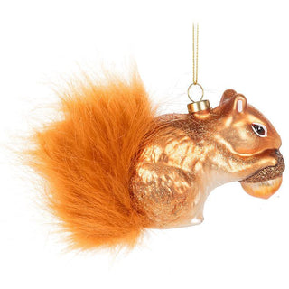 Red Squirrel with Fur Tail Ornament by Abbott Collection