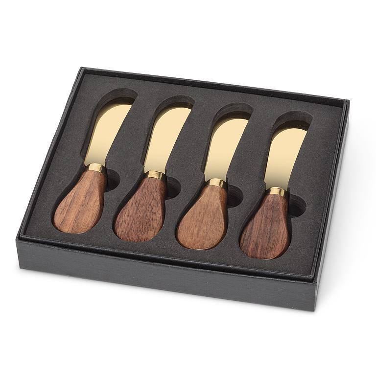 Walnut Handle Pate Spreaders Gold - Set of 4