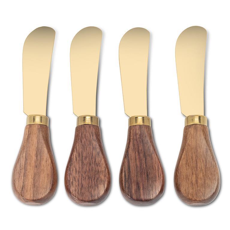 Walnut Handle Pate Spreaders Gold - Set of 4