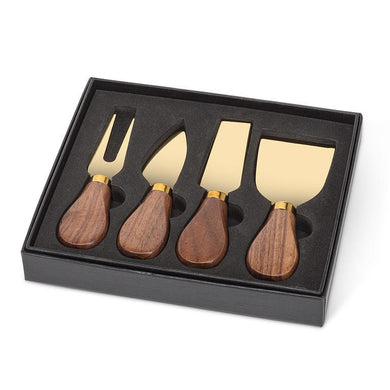 Walnut Handle Cheese Knives Gold - Set of 4