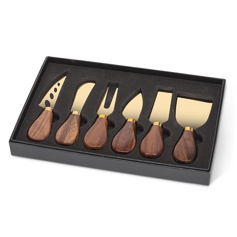 Walnut Handle Cheese Knives Gold - Set of 6