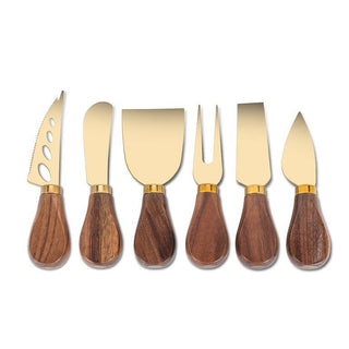 Walnut Handle Cheese Knives Gold - Set of 6