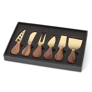Walnut Handle Cheese Knives Gold - Set of 6