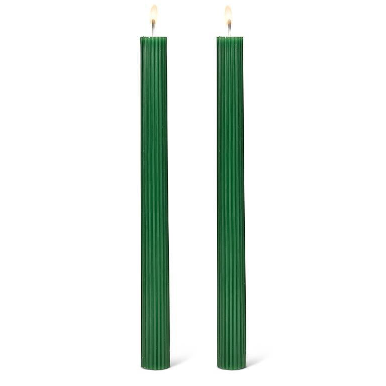 Ridged Taper Candles Hunter Green - 2/Pk