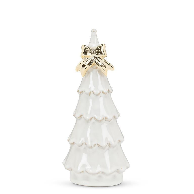 Medium Snowy Tree with Gold Bow