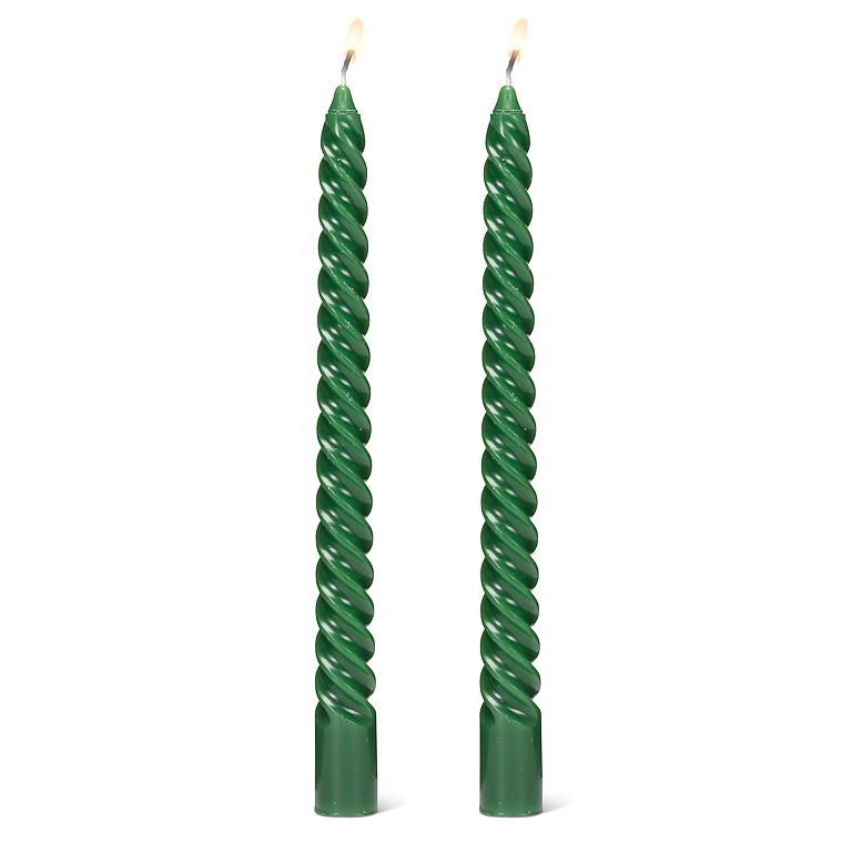Tight Spiral Taper Candles Hunter Green - 2/Pk