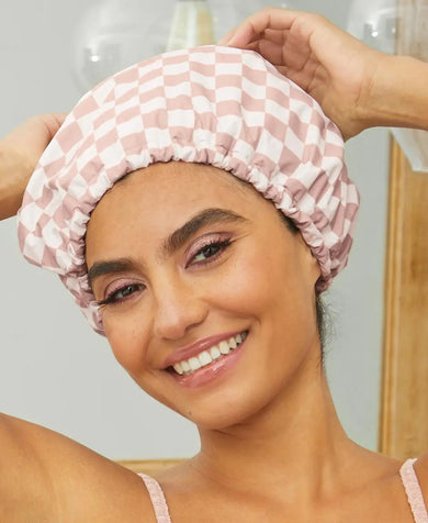 Kitsch Satin Lined Luxury Shower Cap Checker